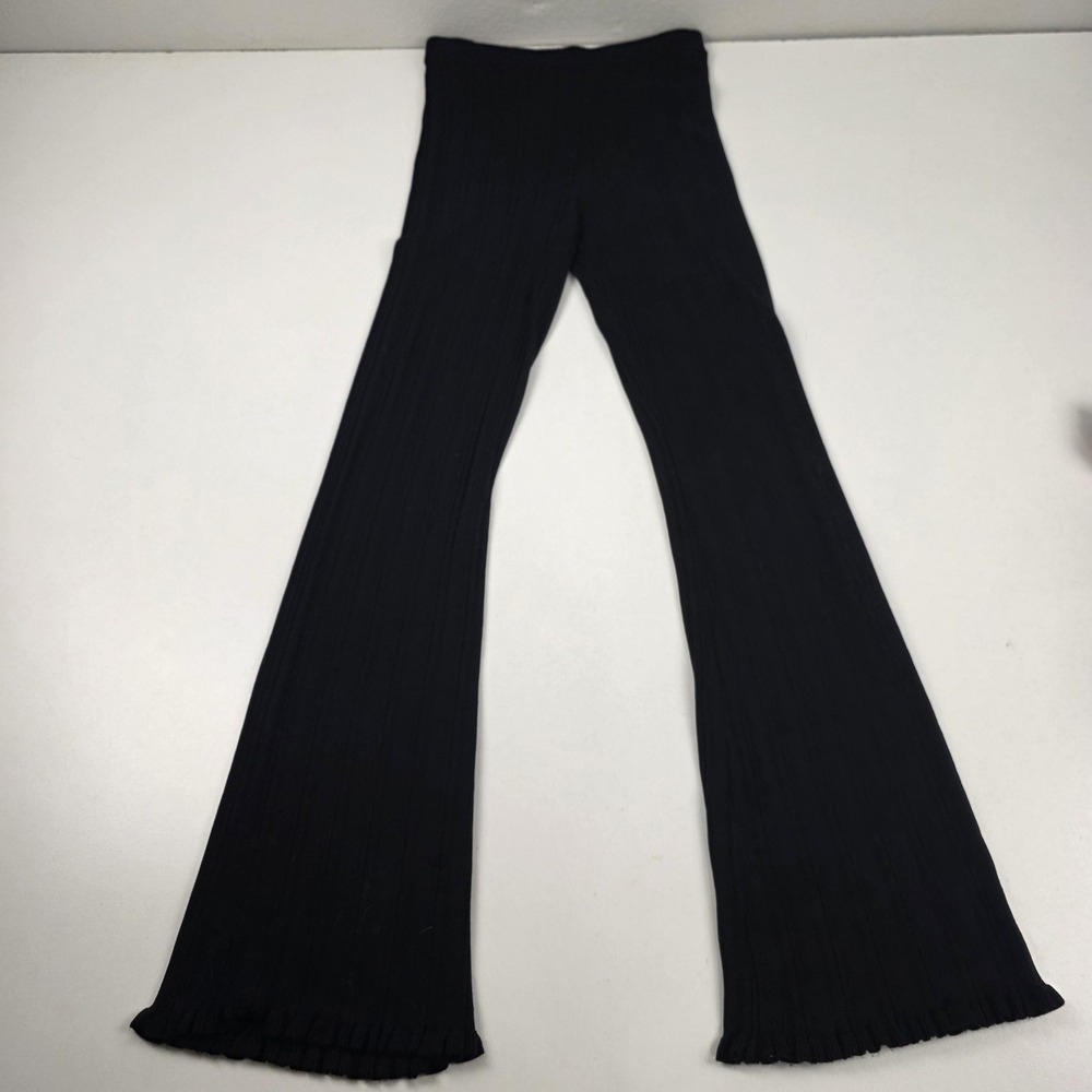 Tularosa Pants Womens Large Black Ribbed Knit Flare Pull On Elastic Waist Soft